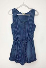 Kori America Striped Scoop Neck Sleeveless Tie Waist Romper Blue White Small