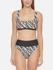 DKNY 2 PC Set Black & White High Waist Swim Bikini Top & Bottom Medium NWT