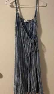 Hollister Womens Sleeveless Striped Wrap Cropped Leg Jumpsuit Size S Blue White