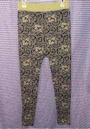 WinWin Womens Leggings Floral Black & Tan Size Large To XX-Large Ultra Stretch