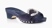 NIB - Jimmy Choo Arlia Suede Crystal Buckle Casual Wedge Sandals in Navy Sz 36.5