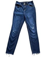 Cello High Rise Skinny Jeans Frayed Hem Lightly Distressed Size 9 Dark Blue