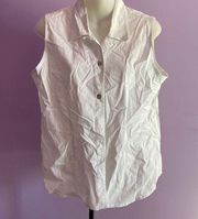 BILL Blass White Sleeveless Button Down Casual Stretch Blouse  Size Large