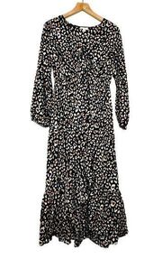 Umgee Animal Print Tie Front Ruffle Trim Hi Low Midi Dress Size S