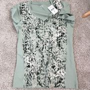 Northern Reflections Green Leaf Print Short Sleeve Top Medium NWT