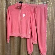 PINK Victorias Secret Bubblegum Pink White Logo Track Pants Sweater Set S/M