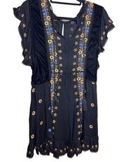 Love Sam Tunic Dress Size Large Boho Western Embroidery Ruffle Black Designer