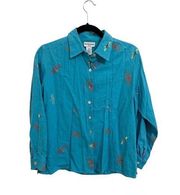 Breckenridge Petite Button Down Size M Womens Linen Dragonfly Long Sleeve Blouse