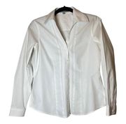 Foxcroft Womens White Button Front Shirt Non-Iron 0 Petite