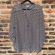 Tacera Black Brown Chevron Stripe Roll-Tab Long Sleeve Top Women's Size 3X