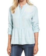 Caslon 100% Lyocell Chambray Bleach Button Down Peplum Top