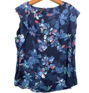 Metaphor Womens Top Blue Floral Blouse Sz XL Sleeveless BizCasual Classic Dressy