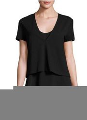 Zadeia V-Neck Top & Silk Camisole Set Black - Size Medium (Orig. $295)