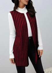 Black & Red Houndstooth Open Front Vest Size M. New In Bag!!