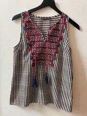 sleeveless blouse, black/tan, size small