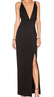 REVOLVE x Nicholas Ponti Ava Wrap Black Maxi Gown Deep V Neckline sz 2 PW13