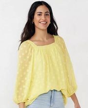 LC Lauren Conrad Women's Squareneck Volume-Sleeve Top Mesh Hello Sunny Yellow L