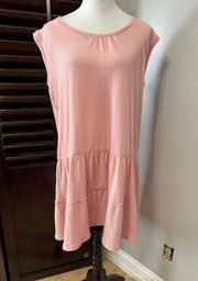 Womens Waffle Knit Dress Pink Stretch Scoop Neck Sleeveless M New