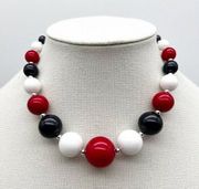 Vintage Red White Blue Acrylic Chunky Graduated Bead Statement Necklace 16”