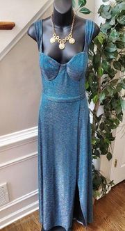 City Vibe Women's Blue Polyester Sweetheart Neck Sleeveless Long Maxi Dress 16W