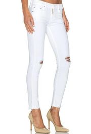 MOTHER Looker Ankle Fray White Jeans (Size 29) Little Miss Innocent