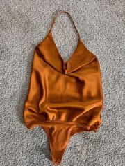 Abercrombie & Fitch Copper Satin Cowl Neck Bodysuit size XS