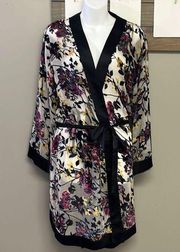 Tahari Women’s Velvet Mesh Sheer Floral Intimates Robe with Belt- Medium