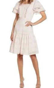 Rachel Parcell Womens Eyelet Lace Fit And Flare Knee Length Dress Size L Pink