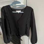 Black Long Sleeve Tie Blouse