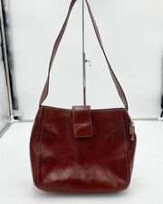 FOSSIL Lined Genuine PEBBLE LEATHER Shoulder Purse/Bag Brown/Cognac