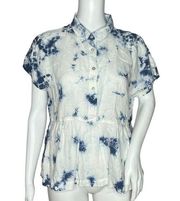 Rachel Zoe Shirt Womens Small Peplum Blue White Tie Dye Linen Bohemian Hippie