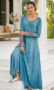 Soft Surroundings Blue Ava Maxi Dress Embroidered M