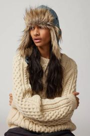 Nylon Faux Fur Trapper Hat NWT - Denim