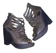 Nine West Women's Brown Ankle Gladiator Leather Wedges Size 32M