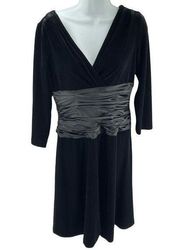 Suzi Chin for Maggy Boutique ruched satin waist black velvet cocktail dress vint