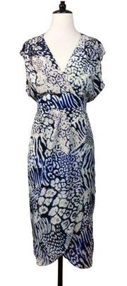 New Rebecca Minkoff Silk Lily Bloussant Blue Leopard Print Faux Wrap Dress 2