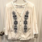 Chelsea and Violet Boho Embroidered Cross Stitch Shirt Size Large