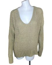 Pink Lily Womens Small Olive Green Open Knit Oversized Drop Shoulder Sweater