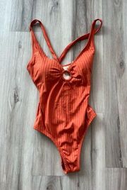 Kona Sol S Orange Ribbed One Piece Swimsuit