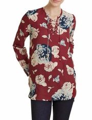 NWT Mud Pie Rosalie Lace Up Top Floral Tunic Red Size Large L NEW