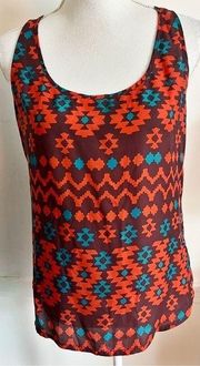 Fossil • Orange Brown Blue Aztec Patterned Tank Top