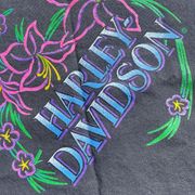 Harley Davidson Vintage 80s Bandana Handkerchief Scarf Black Floral