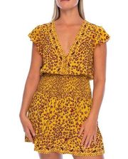 NWT POUPETTE ST BARTH Yellow Leo Rachel Smocked Mini Dress Size M