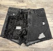 Black Sequin Jean Shorts