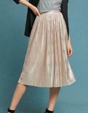 Revolve Sabina Musayev Gold Silver Metallic Pleated Midi Skirt, size 0