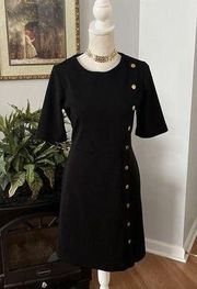 Ann Taylor Women Black Short Sleeve Shift Dress Small Embellish Black Zipper