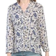 Rachel Zoe Linen Button Down with Blue and White Floral Pattern - Size M