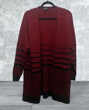 NWOT Fortune + Ivy Layla Seamless Open Cardigan in red & black stripes, size XL