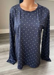 LL Bean Navy Blue Polka Dot RashGuard Swim Top Size L Long Sleeve