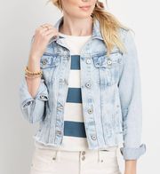 100% Cotton Light Acid Wash Destructed Cropped Denim Jacket